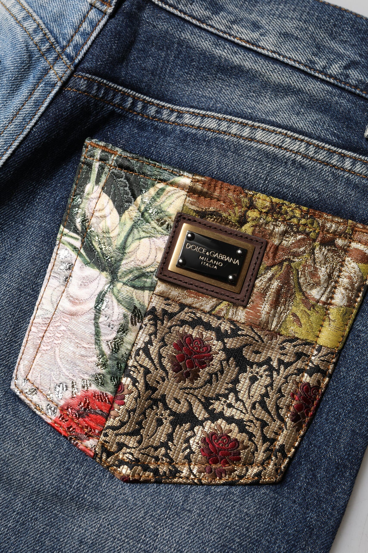 Dolce & Gabbana Women's Tapered Leg High Rise Cotton Denim Nylon Polyester & Silk Jeans - Multicolor Patchwork