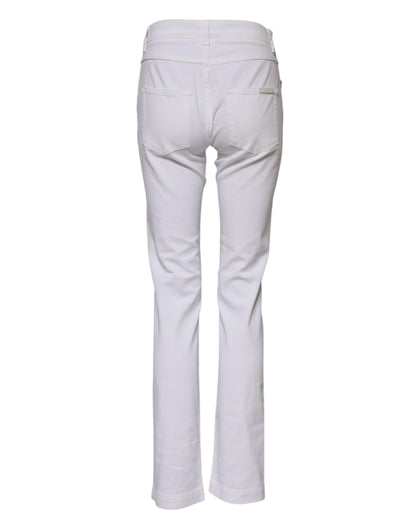 Dolce & Gabbana Women's Flared Mid Rise Stretch Denim Cotton Jeans - White Floral