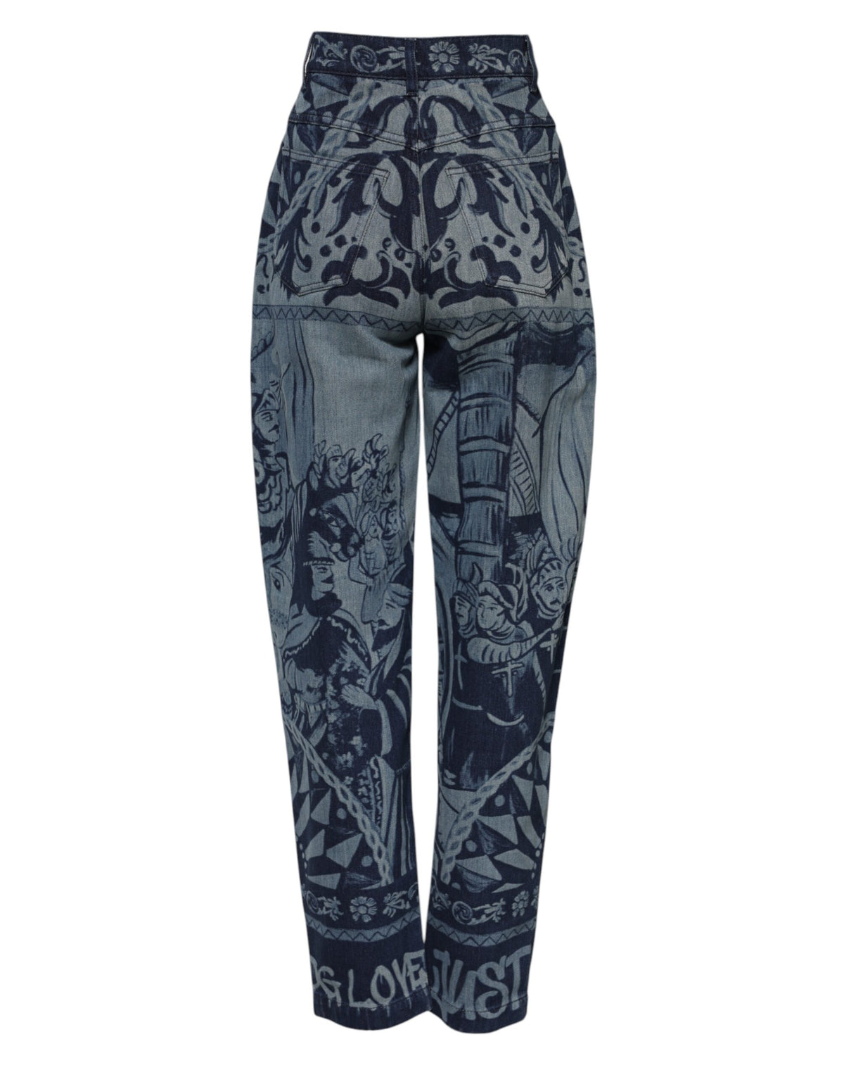 Dolce & Gabbana Women's Tapered Leg High Rise Denim Cotton Jeans - Blue Print