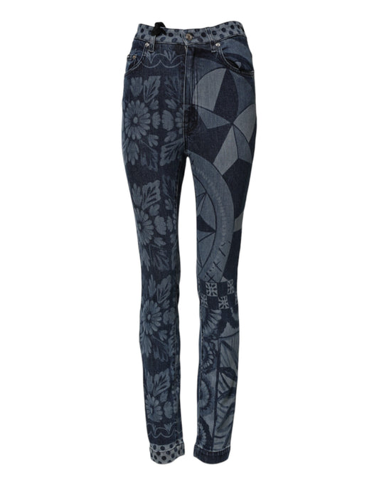 Dolce & Gabbana Women's Skinny High Rise Stretch Denim Cotton Jeans - Blue Print