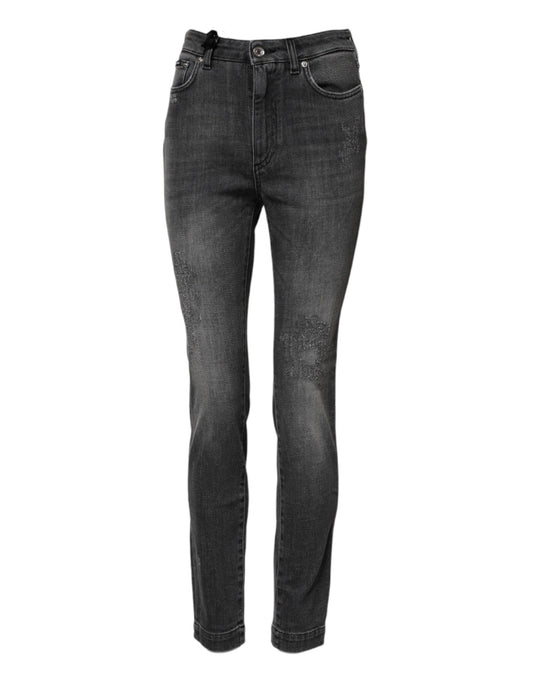 Dolce & Gabbana Audrey Women's Skinny High Rise Stretch Denim Cotton Jeans - Dark Gray Gray