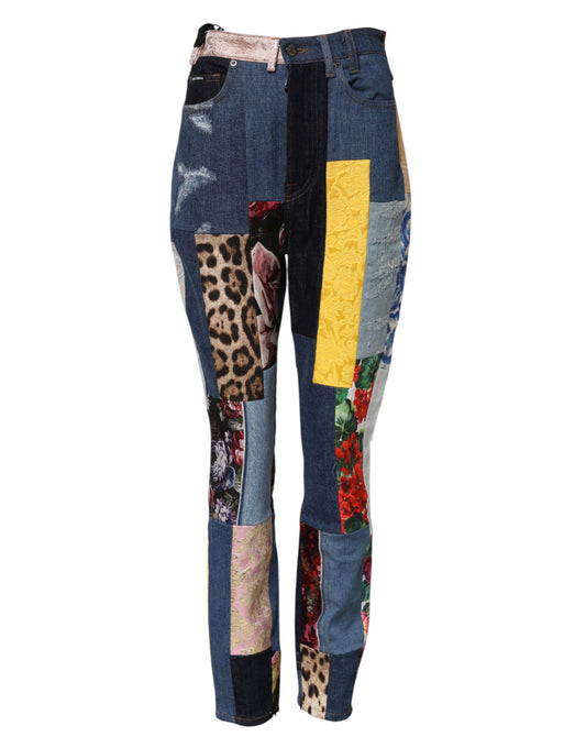 Dolce & Gabbana Women's Skinny High Rise Cotton Denim Nylon Polyester & Silk Jeans - Multicolor Patchwork