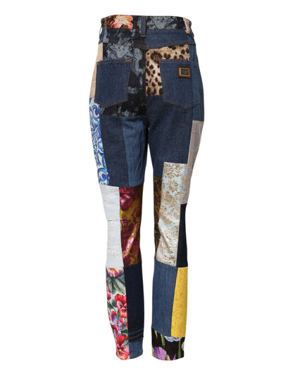 Dolce & Gabbana Women's Skinny High Rise Cotton Denim Nylon Polyester & Silk Jeans - Multicolor Patchwork
