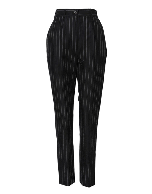 Dolce & Gabbana Women's Tapered Leg High Rise Linen & Cotton Jeans - Black Striped