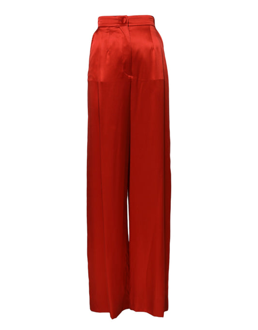 Dolce & Gabbana Women's Wide High Rise Silk Satin Jeans - Red