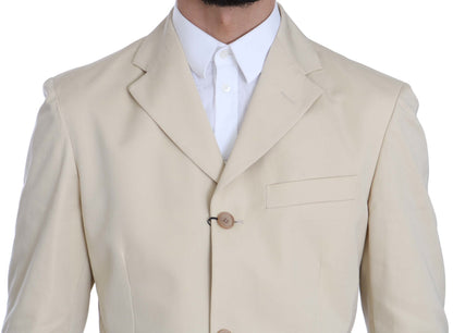 Romeo Gigli Men's Two Piece 3 Button Beige Cotton Solid Suit
