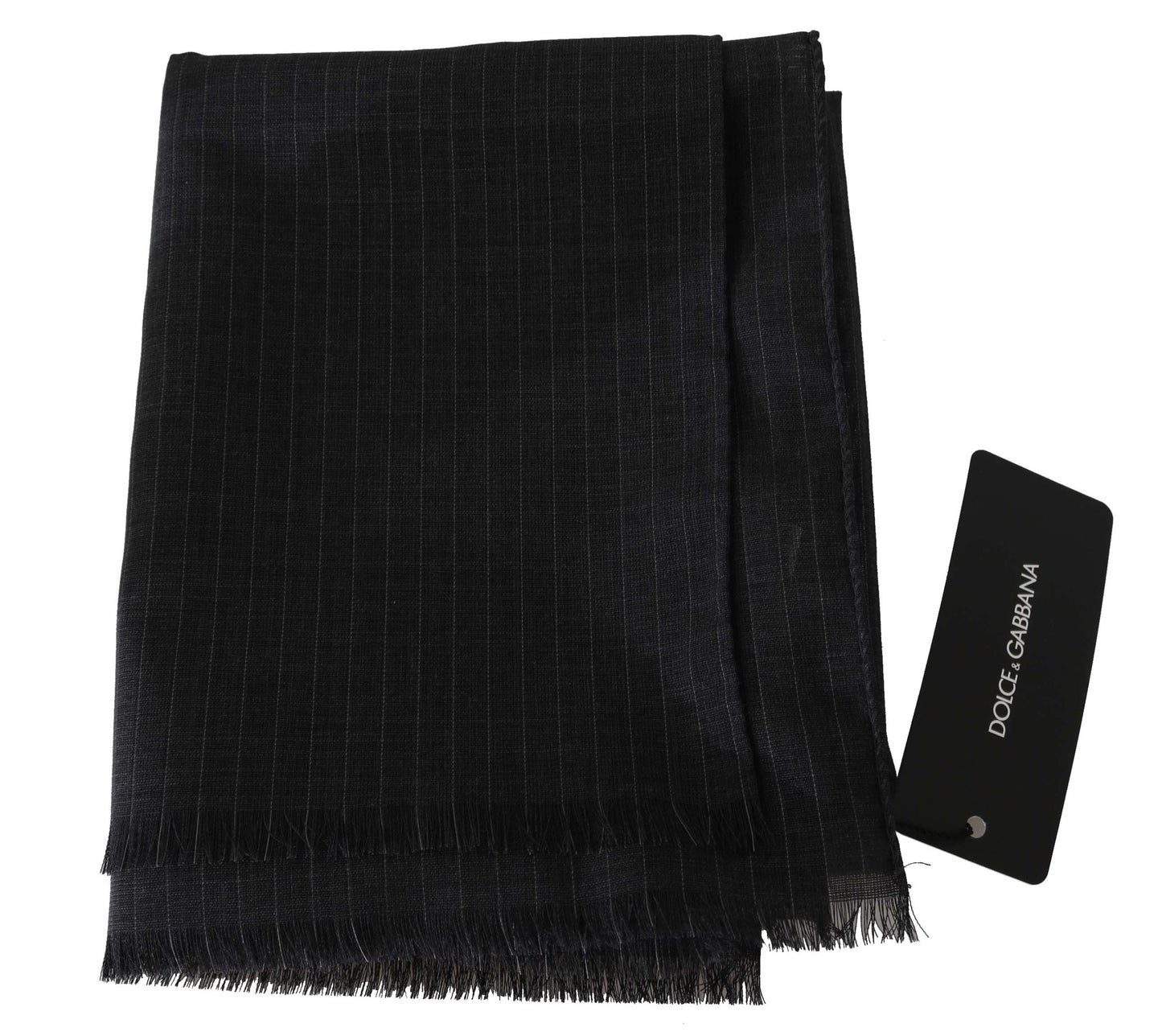 Dolce & Gabbana Grey 100% Wool Striped Pattern Wrap Scarf