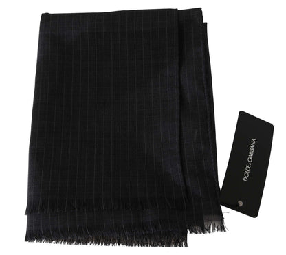 Dolce & Gabbana Grey 100% Wool Striped Pattern Wrap Scarf