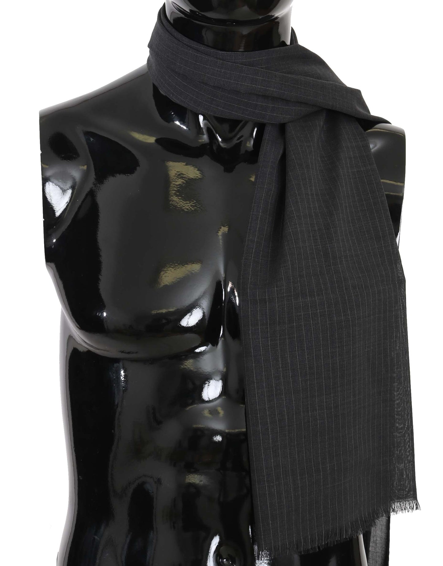 Dolce & Gabbana Grey 100% Wool Striped Pattern Wrap Scarf