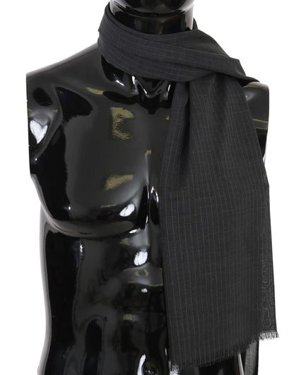 Dolce & Gabbana Grey 100% Wool Striped Pattern Wrap Scarf
