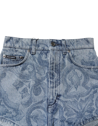 Dolce & Gabbana Women's High Rise Stretch Denim Cotton Shorts - Blue Floral Print