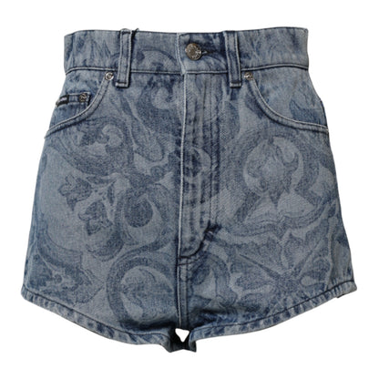 Dolce & Gabbana Women's High Rise Stretch Denim Cotton Shorts - Blue Floral Print