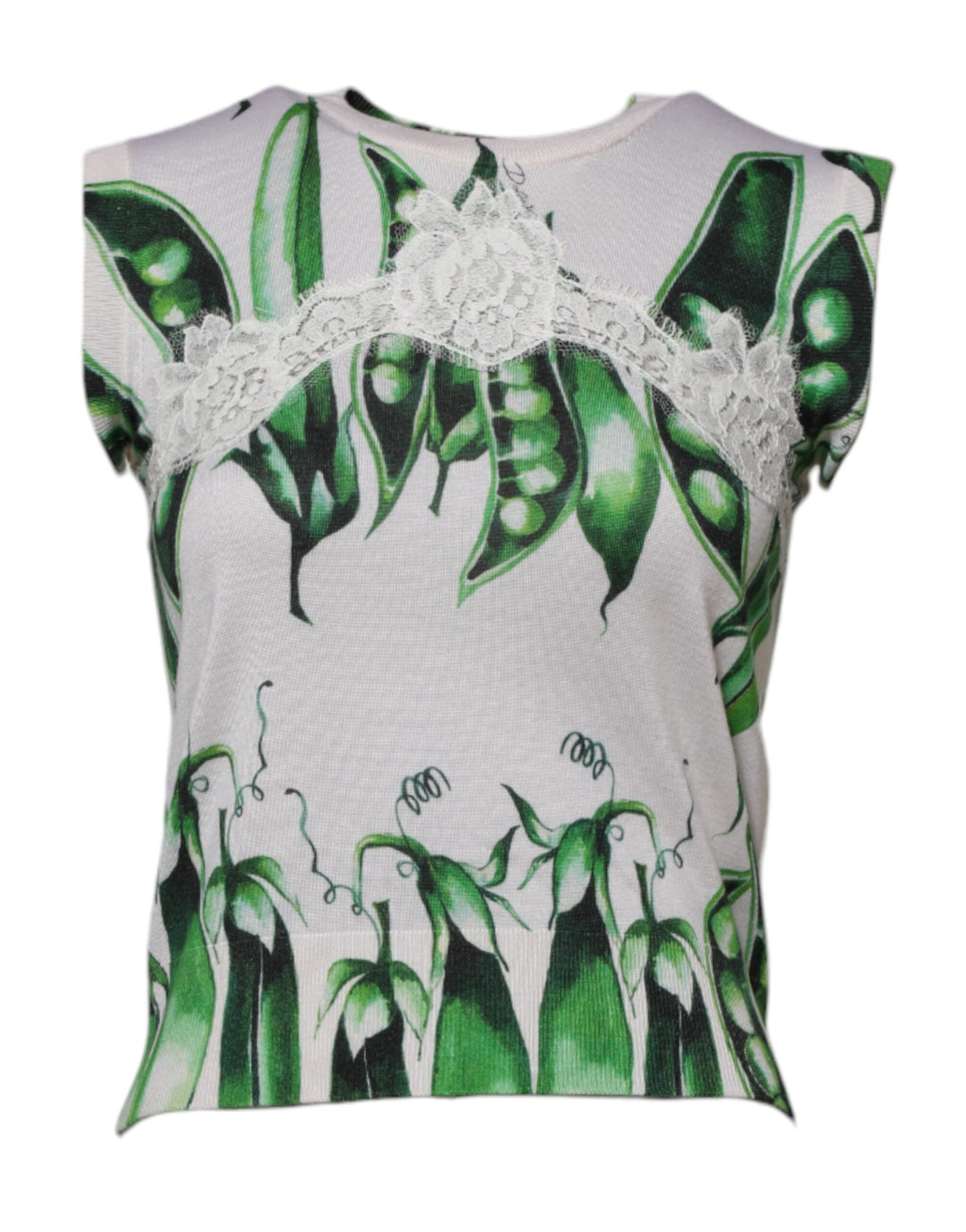 Dolce & Gabbana Women's Sleeveless Round Neck Cotton Viscose Nylon & Silk Blouse - Green White Print