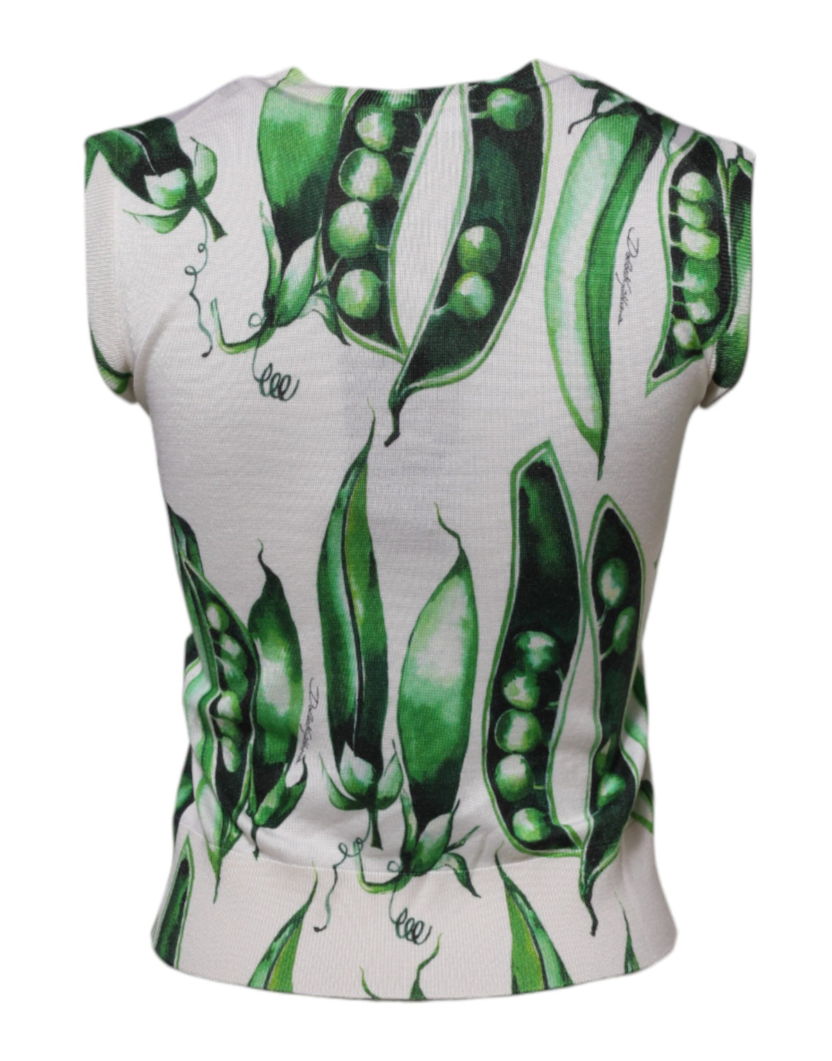 Dolce & Gabbana Women's Sleeveless Round Neck Cotton Viscose Nylon & Silk Blouse - Green White Print