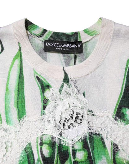 Dolce & Gabbana Women's Sleeveless Round Neck Cotton Viscose Nylon & Silk Blouse - Green White Print
