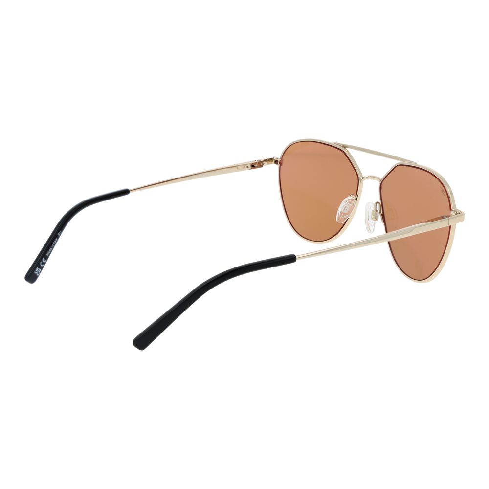 Sunglasses by Serengeti for unisex in plastic gold features an lustrous aviator full-rim frame design with gold coloured frame detailing and photochromatic polarized category-2-medium-tint lens for a lustrous aesthetic.