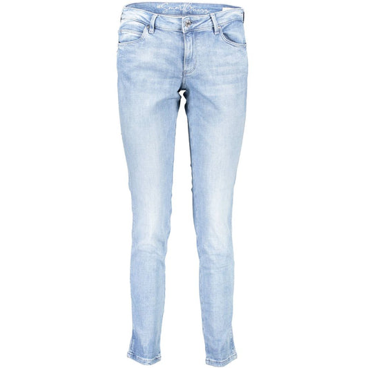 Pants by Guess Jeans for women in organic cotton blue features an understated silhouette, showcasing a sophisticated skinny and long with a refined for an understated, polished aesthetic.