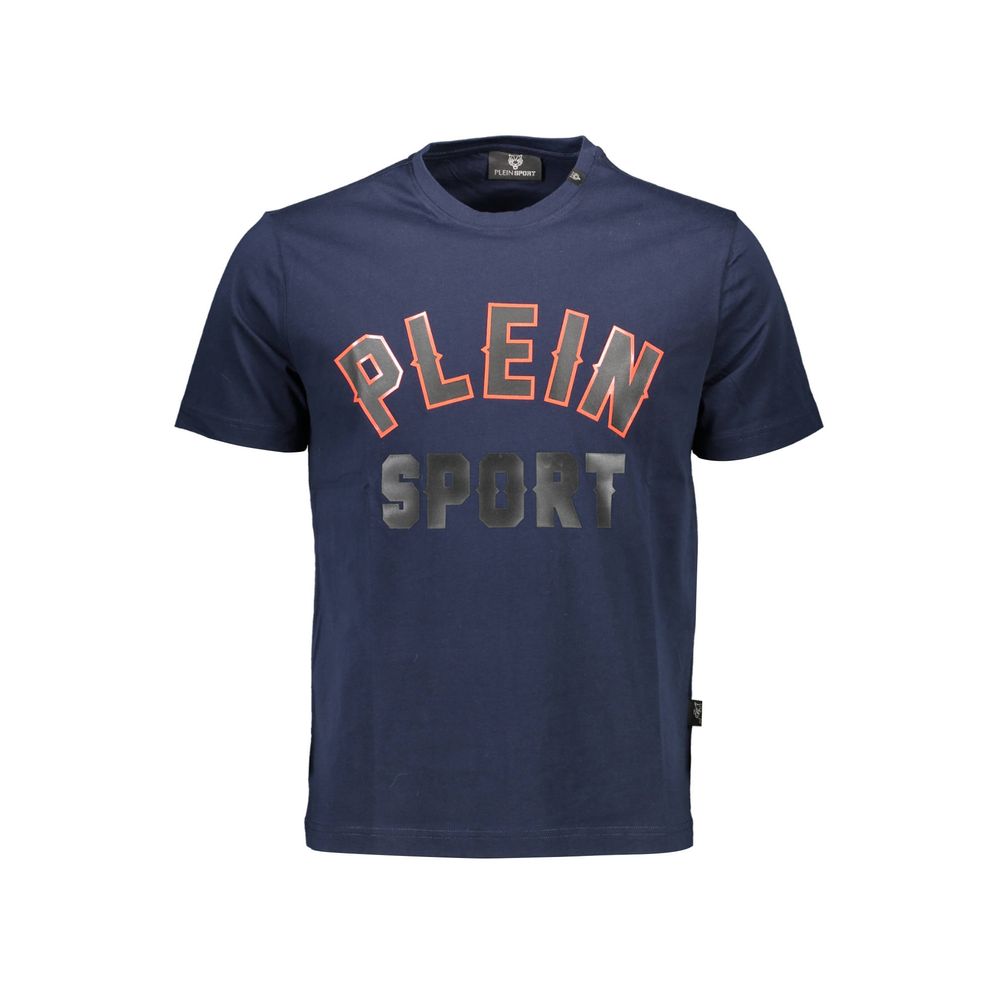 Activewear T-Shirt by Plein Sport for men in cotton blue features a sporty silhouette with short-sleeve and crew neckline, showcasing innovative for a sporty finish.
