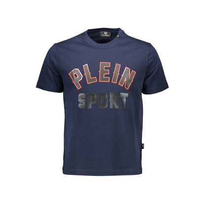 Activewear T-Shirt by Plein Sport for men in cotton blue features a sporty silhouette with short-sleeve and crew neckline, showcasing innovative for a sporty finish.