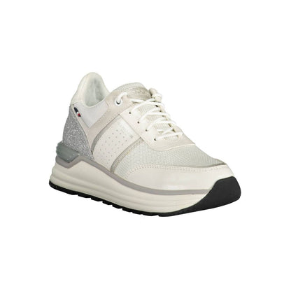 Sneakers by U.S. POLO ASSN. for women in polyester white presents a sumptuous silhouette, artfully capturing the essence of the Women's Fashion Polyester Sneakers with its sumptuous fashion style design.