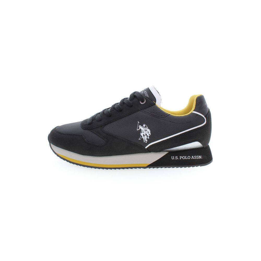 Athletic Sneakers by U.S. POLO ASSN. for men in polyester & polyethylene black & signature features an architectural silhouette, showcasing the premium athletic style of the Aren Men's Athletic Polyester & Polyethylene Sneakers with an architectural finish.