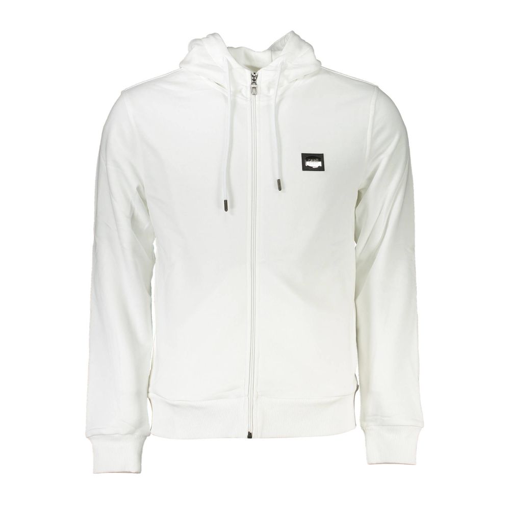 Hooded Activewear Sweatshirt by Cavalli Class for men in cotton polyester white showcases a versatile silhouette, artfully detailed with a versatile hooded neckline and for a versatile finish with .