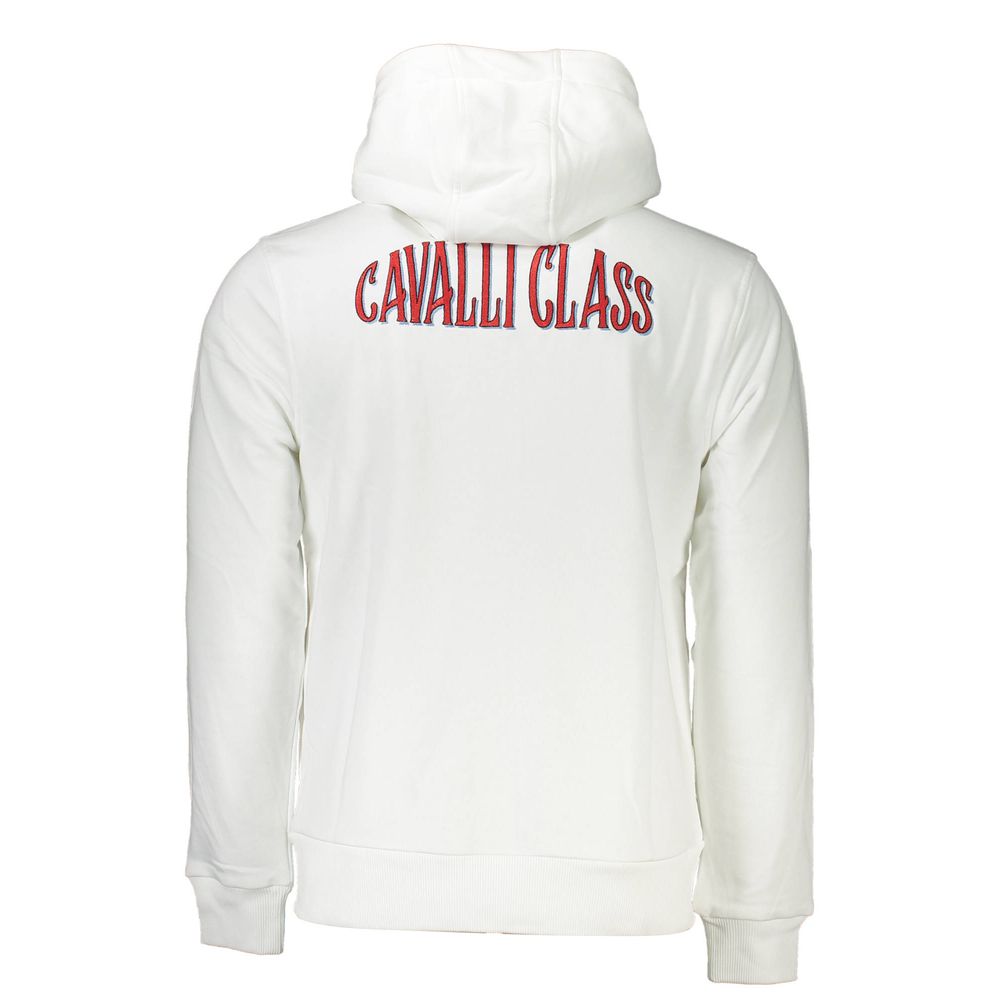 Hooded Activewear Sweatshirt by Cavalli Class for men in cotton polyester white features an streamlined silhouette, showcasing the streamlined and with functional for a premium, athletic look.