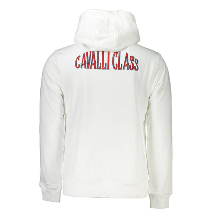 Hooded Activewear Sweatshirt by Cavalli Class for men in cotton polyester white features an streamlined silhouette, showcasing the streamlined and with functional for a premium, athletic look.