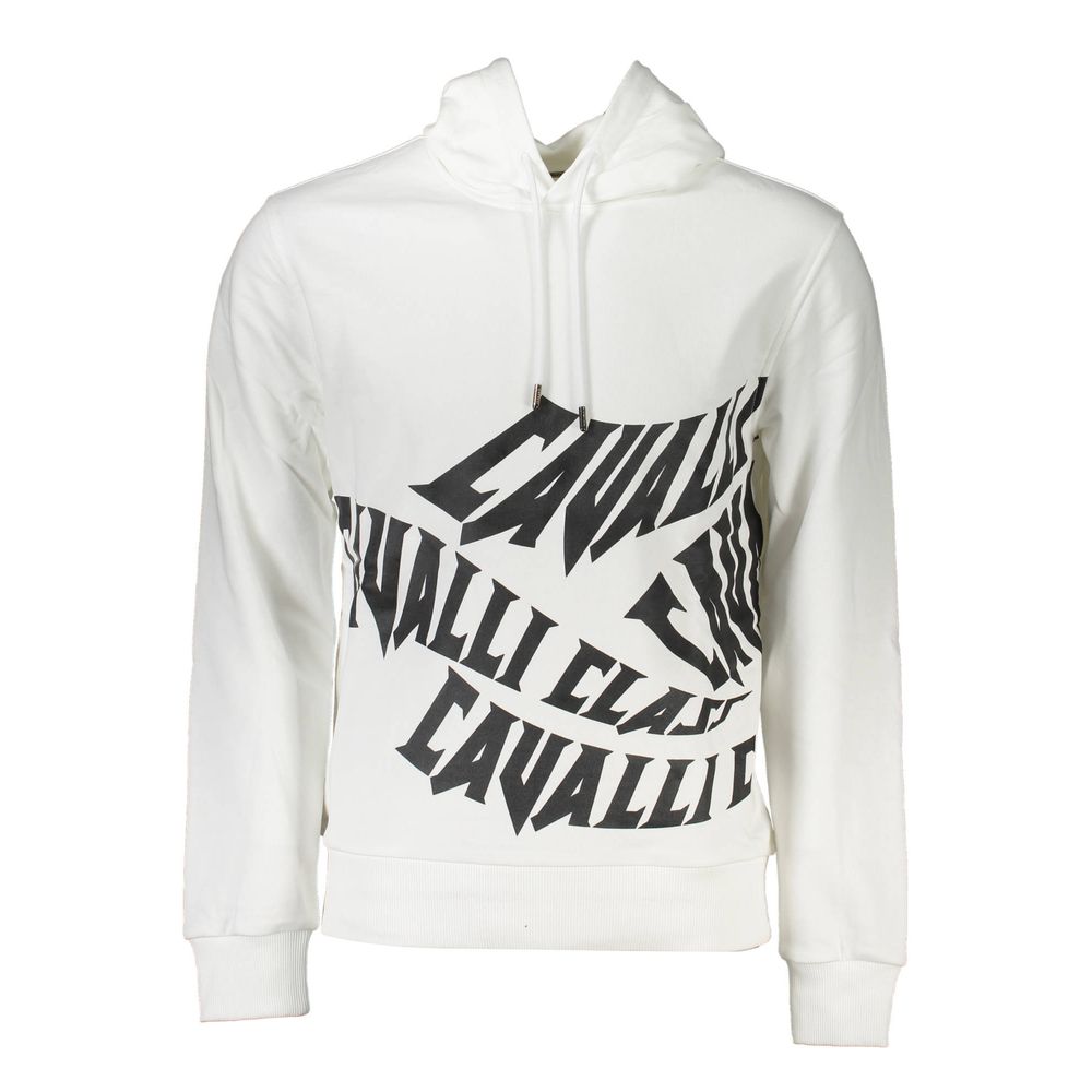 Hooded Sweatshirt Sweater by Cavalli Class for men in cotton white features an tactile silhouette, showcasing a sophisticated hooded neckline and tactile for a refined finish.