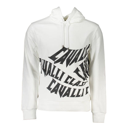 Hooded Sweatshirt Sweater by Cavalli Class for men in cotton white features an tactile silhouette, showcasing a sophisticated hooded neckline and tactile for a refined finish.