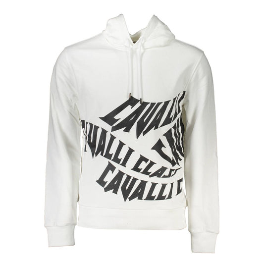 Hooded Sweatshirt Sweater by Cavalli Class for men in cotton white features an tactile silhouette, showcasing a sophisticated hooded neckline and tactile for a refined finish.