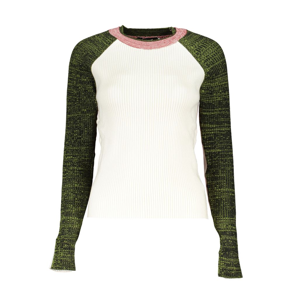 Sweater by Desigual for women in polyester white showcases a discreet silhouette, finished with a discreet crew neckline and for a discreet look.