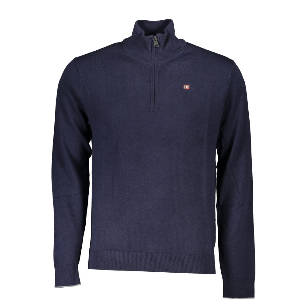 Sweater by Napapijri for men in fabric blue showcases a downtown chic silhouette, artfully finished with a downtown chic and for a sophisticated, high-end look.