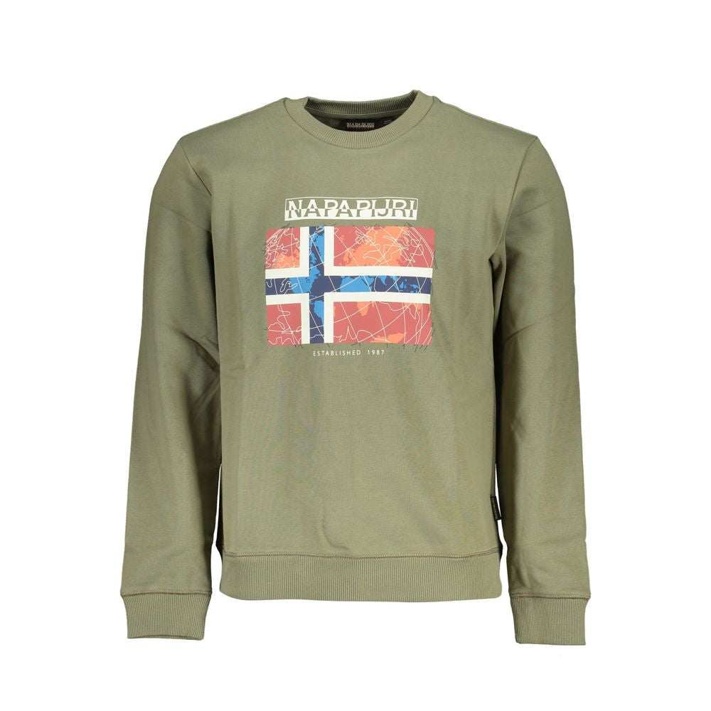 Sweater by Napapijri for men in cotton green showcases a discreet silhouette, finished with a discreet crew neckline and long-sleeve for a discreet look.