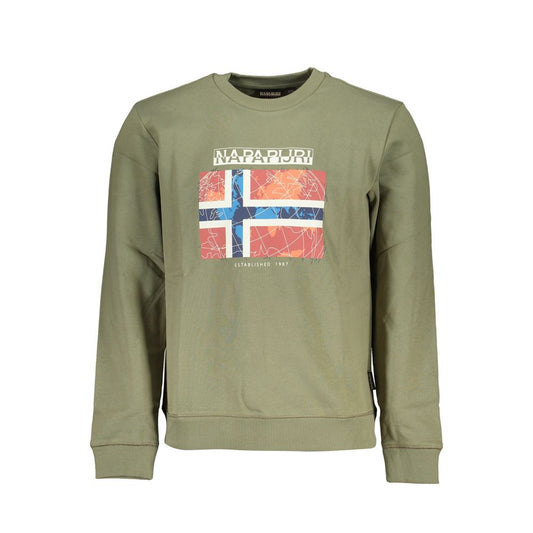 Sweater by Napapijri for men in cotton green showcases a discreet silhouette, finished with a discreet crew neckline and long-sleeve for a discreet look.