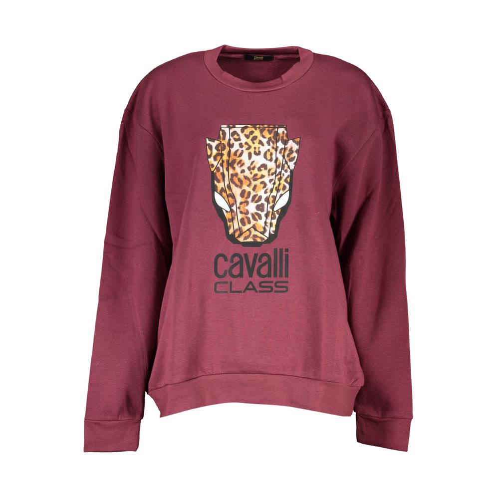 Sweatshirt by Cavalli Class for women in cotton purple & print features an exquisite silhouette, showcasing and crew neckline details for a exquisite look.