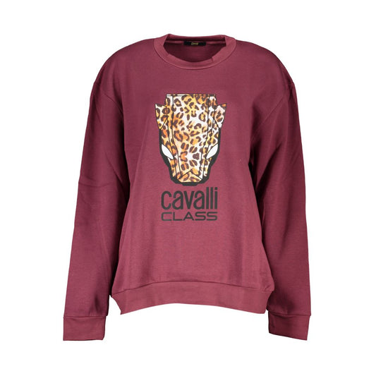 Sweatshirt by Cavalli Class for women in cotton purple & print features an exquisite silhouette, showcasing and crew neckline details for a exquisite look.