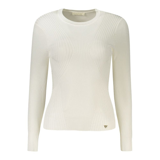 Sweatshirt by Guess Jeans for women in viscose white features an provocated silhouette, detailed with a provocated and a refined crew neckline for a sophisticated aesthetic.