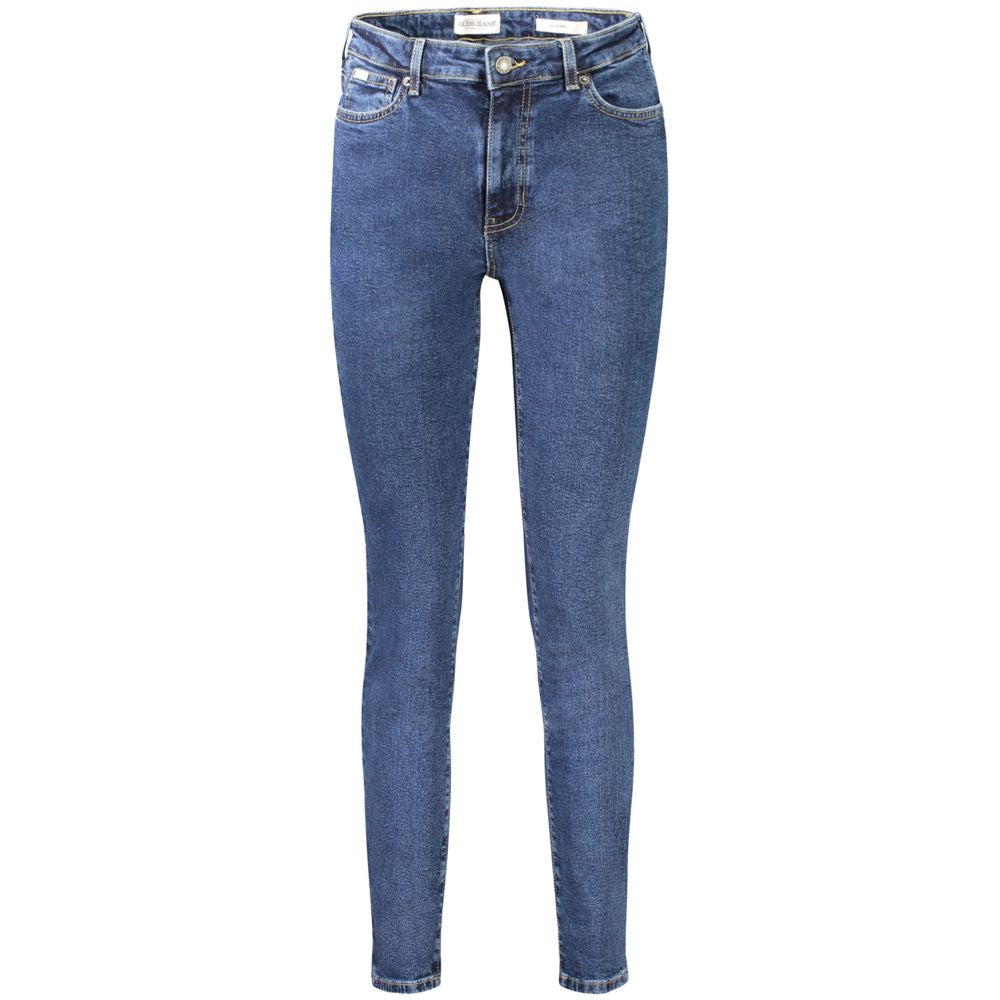 Jeans by Guess Jeans for women in cotton blue features an sartorial skinny and long with a cut for a sartorial finish.