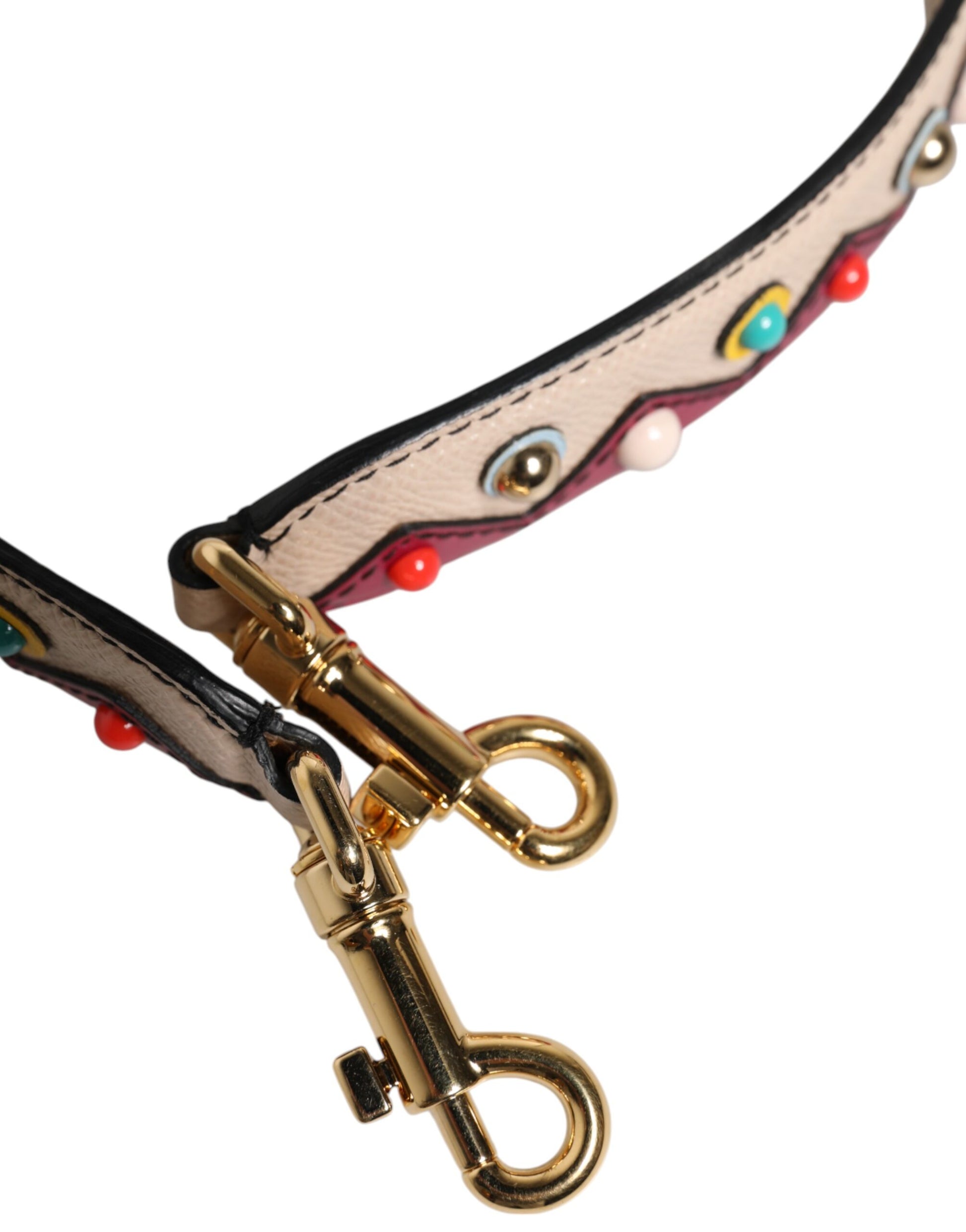 Shoulder Strap by Dolce & Gabbana for women in leather & metal beige, gold, multicolor & red features a dynamic silhouette, artfully enhancing the dynamic design of this Leather Metal Shoulder Strap.
