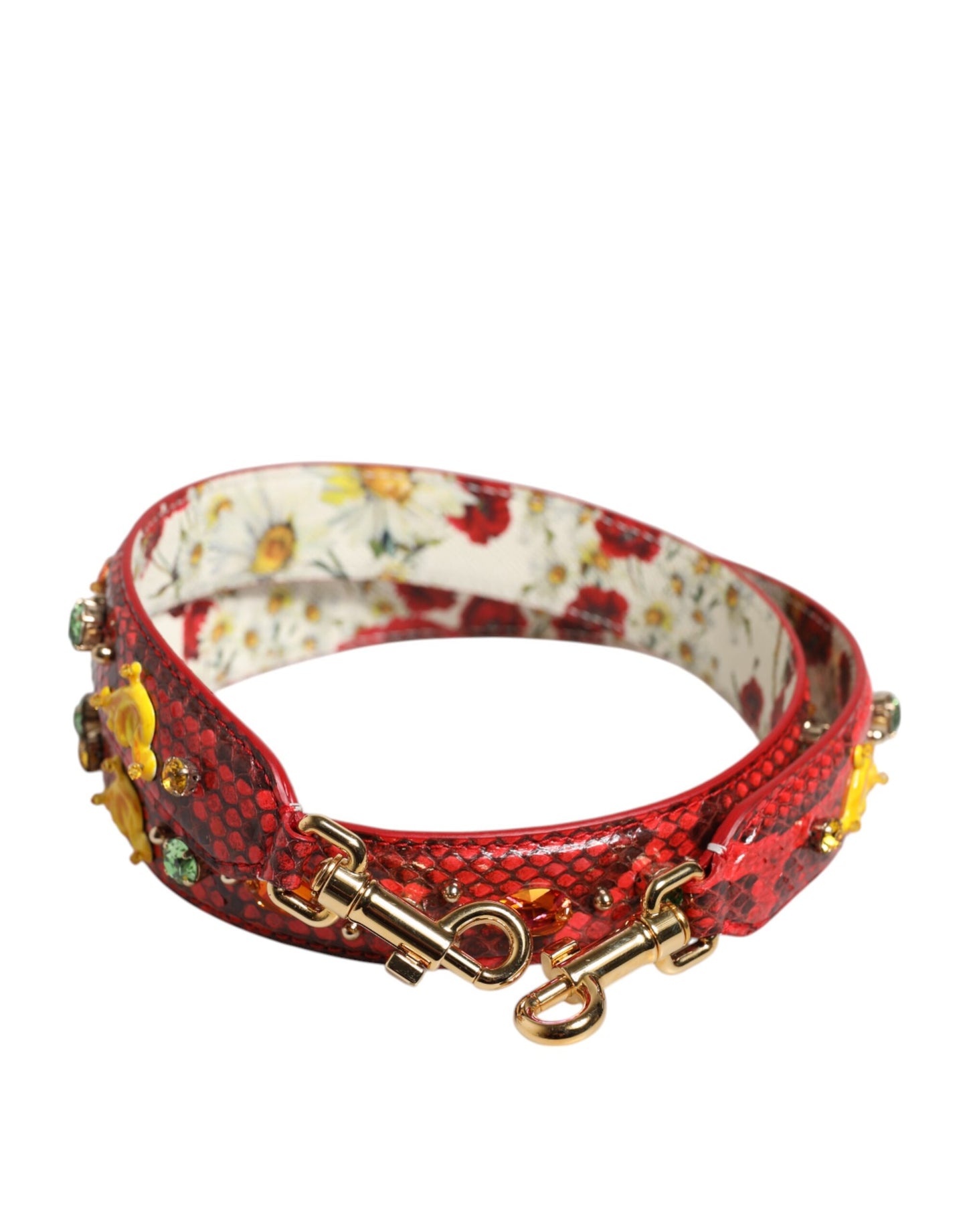 Shoulder Strap by Dolce & Gabbana for women in python leather gold & multicolor features a contemporary design, highlighting the distinctive style of the Python Leather Shoulder Strap with a contemporary finish.