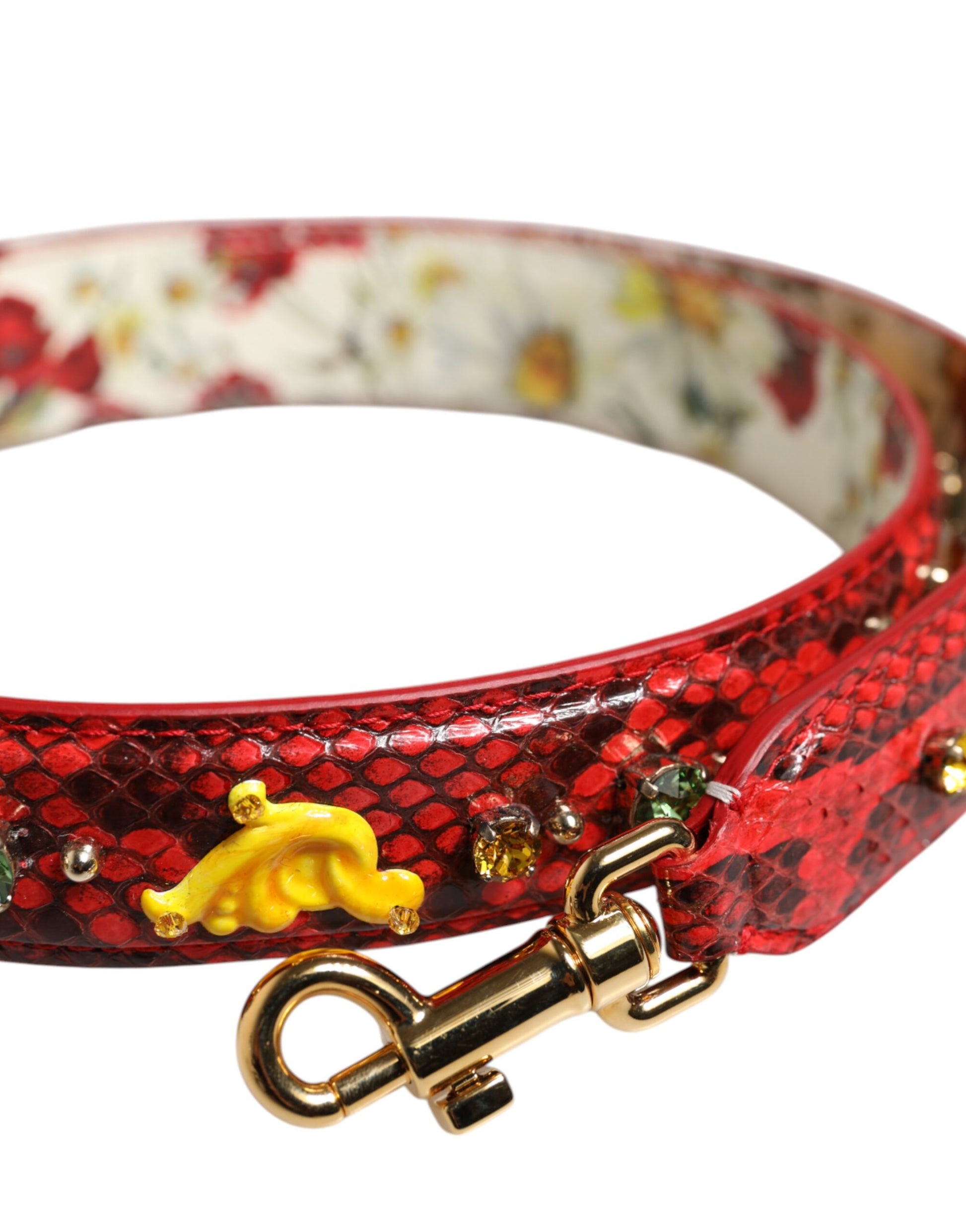 Shoulder Strap by Dolce & Gabbana for women in python leather gold & multicolor features a chic design, presenting a refined view of the Python Leather Shoulder Strap with a chic finish.