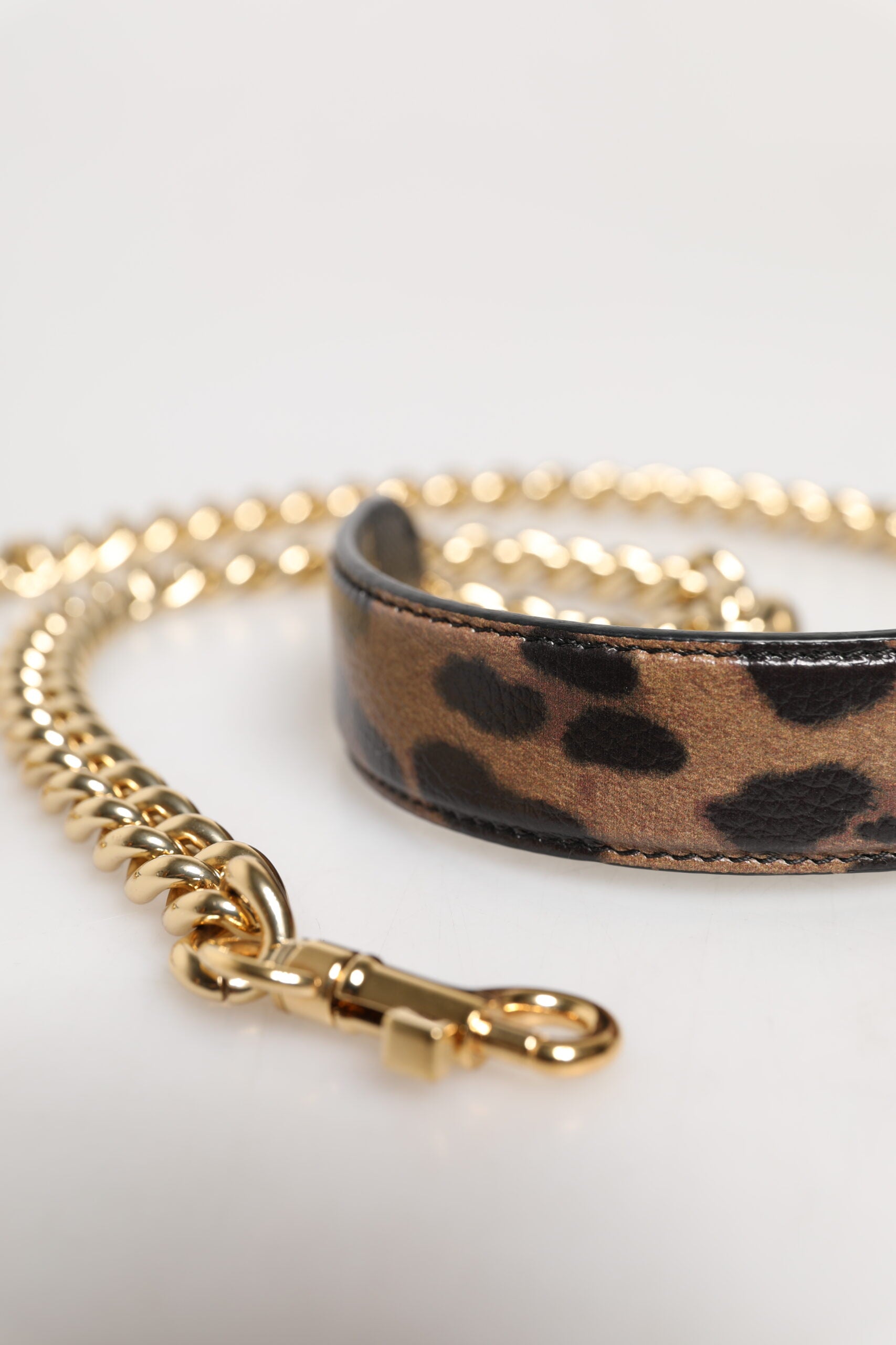 Shoulder Strap by Dolce & Gabbana for women in brass & calf leather brown & gold features a contemporary design, highlighting the distinctive style of the Brass Calf Leather Shoulder Strap with a contemporary finish.