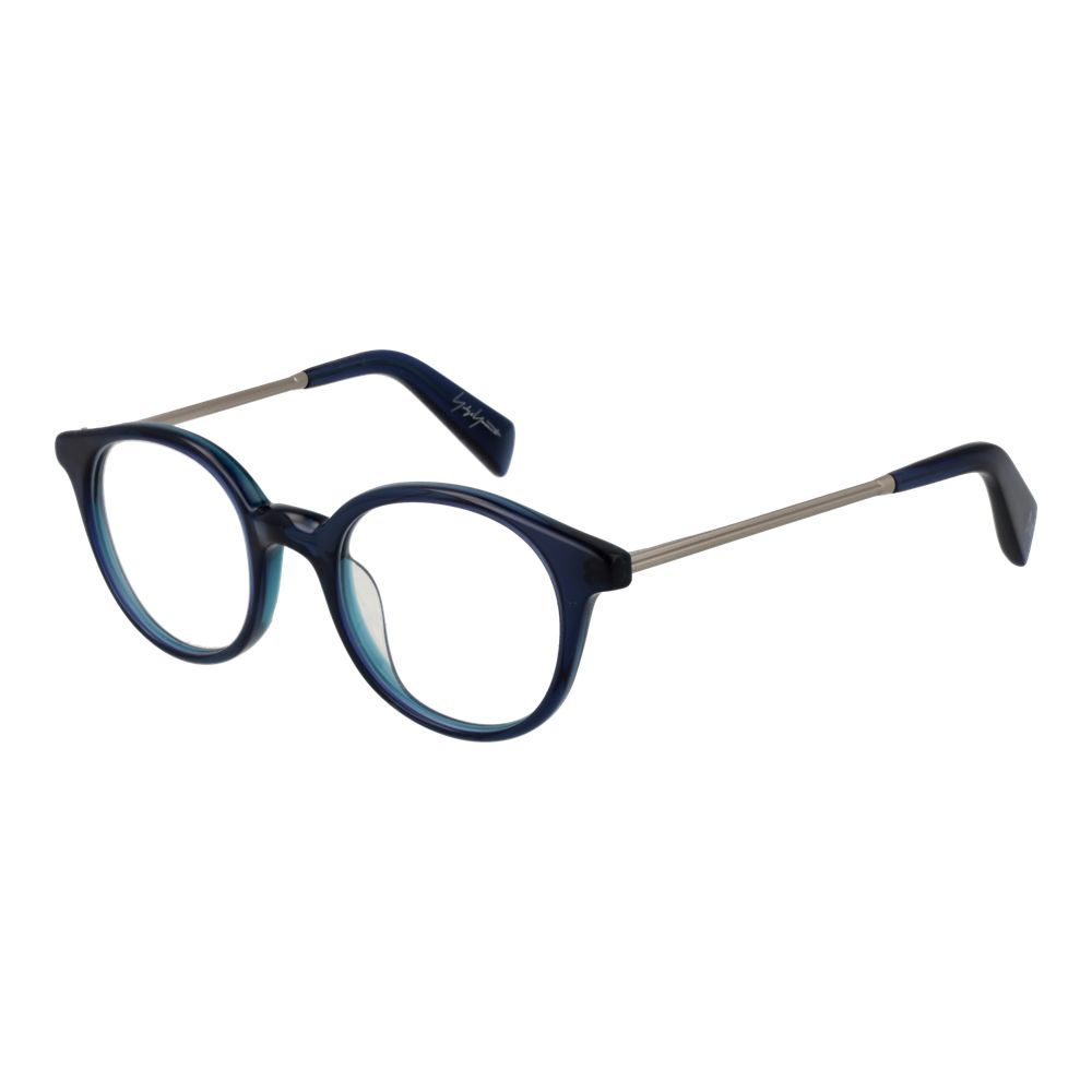 Eyeglasses Frames by Yohji Yamamoto for unisex in acetate blue features an refined silhouette, showcasing a sophisticated blue coloured frame and refined full-frame frame design for a refined look.