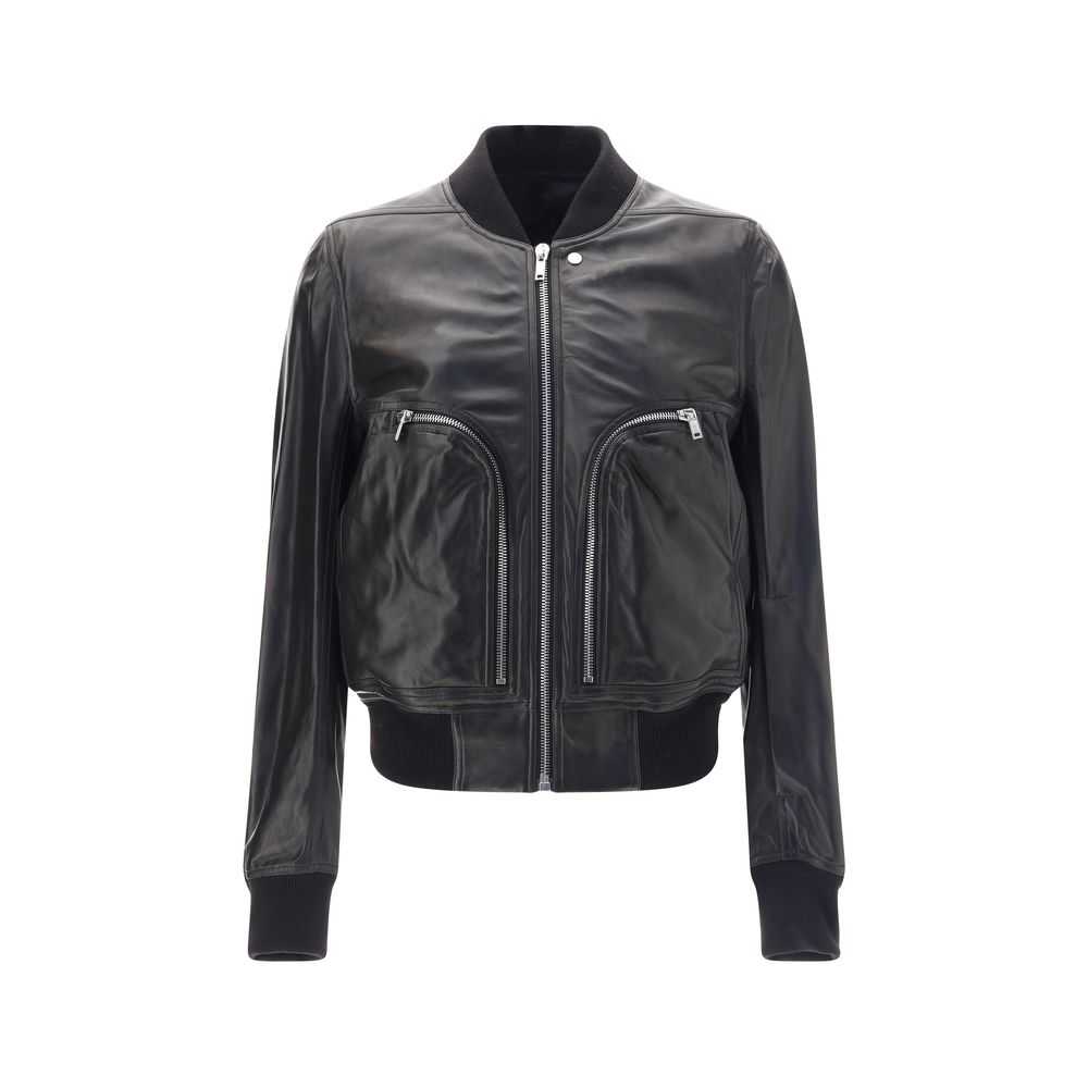 Bomber Jacket by Rick Owens for men in leather black presents a effortlessly chic silhouette, showcasing a sophisticated and premium pockets for a truly effortlessly chic finish.