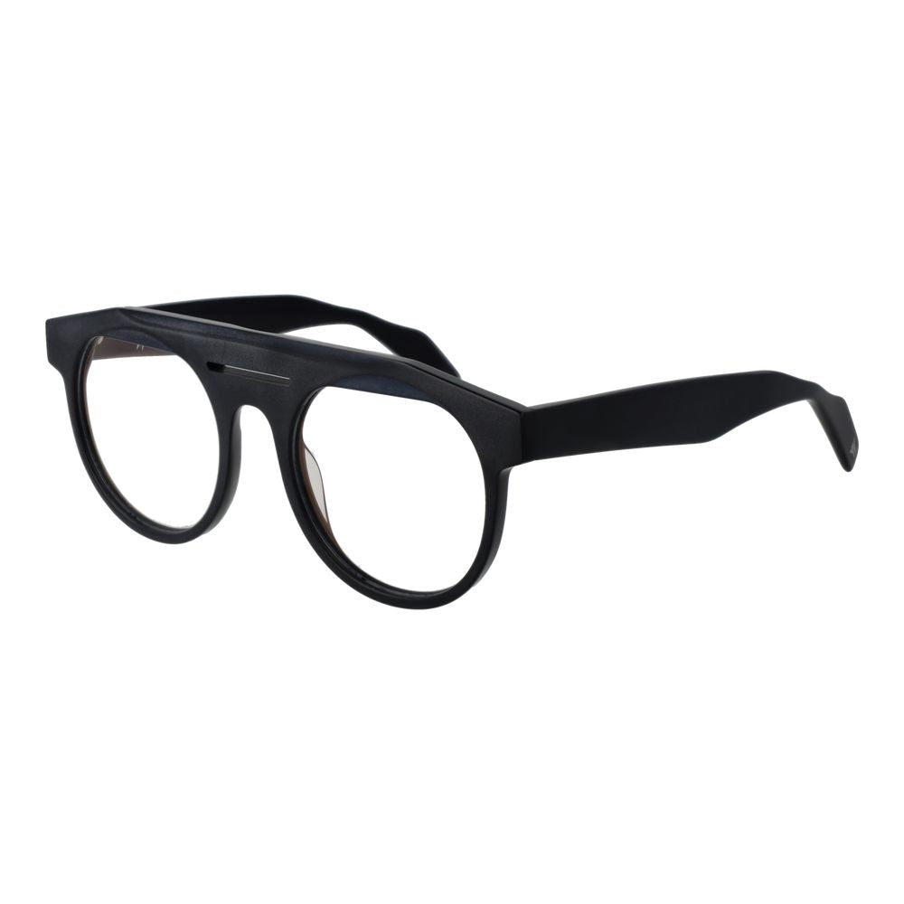 Eyeglasses Frames by Yohji Yamamoto for men in plastic black features an refined silhouette, showcasing a sophisticated black coloured frame and refined full-frame frame design for a refined look.