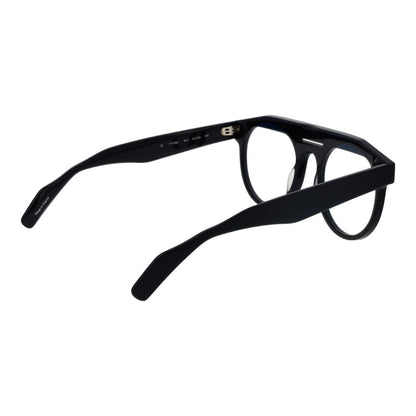 Eyeglasses Frames by Yohji Yamamoto for men in plastic black showcases a reflective silhouette, artfully incorporating a sophisticated black coloured frame with a distinct full-frame frame design.