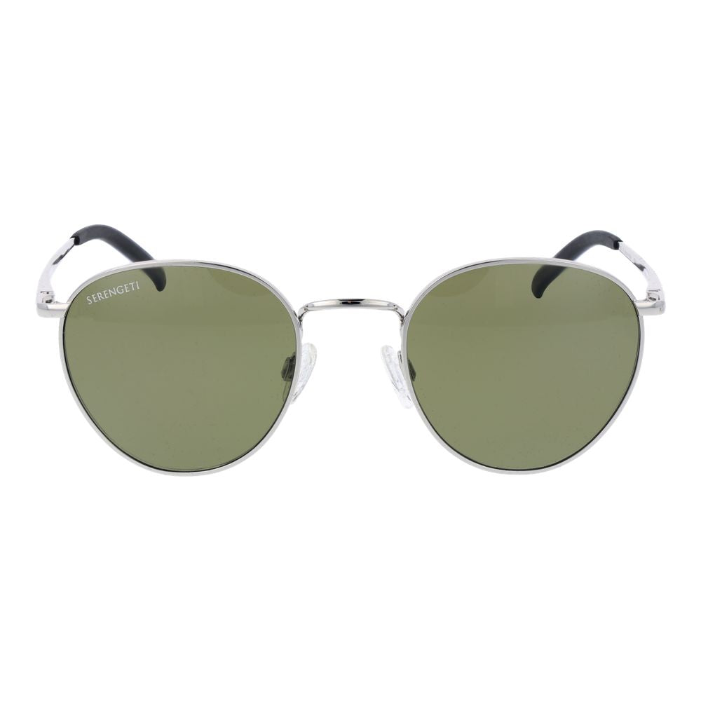 Sunglasses by Serengeti for unisex in metal silver features an ethereal full-rim round frame design with silver coloured frame frames and photochromatic polarized category-3-dark-tint lens for a ethereal finish.