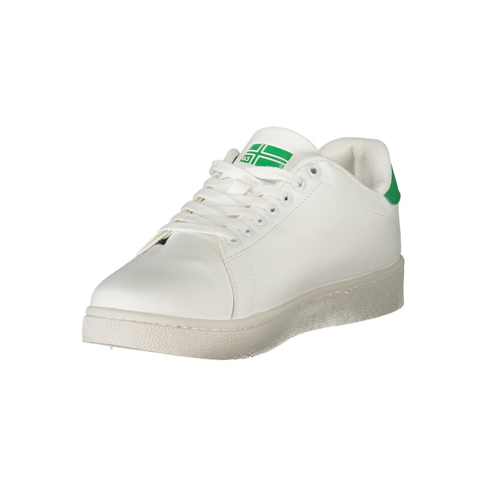 Athletic Sneakers by Norway 1963 for men in polyester & polyethylene white features an architectural silhouette, showcasing the premium athletic style of the Men's Athletic Polyester & Polyethylene Sneakers with an architectural finish.