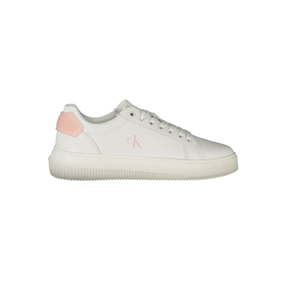Sneakers by Calvin Klein for women in polyester polyurethane leather pink & white features an opulent silhouette from the Women's Low Top Polyester Polyurethane Leather Sneakers collection, showcasing a signature low-top style with an opulent finish.